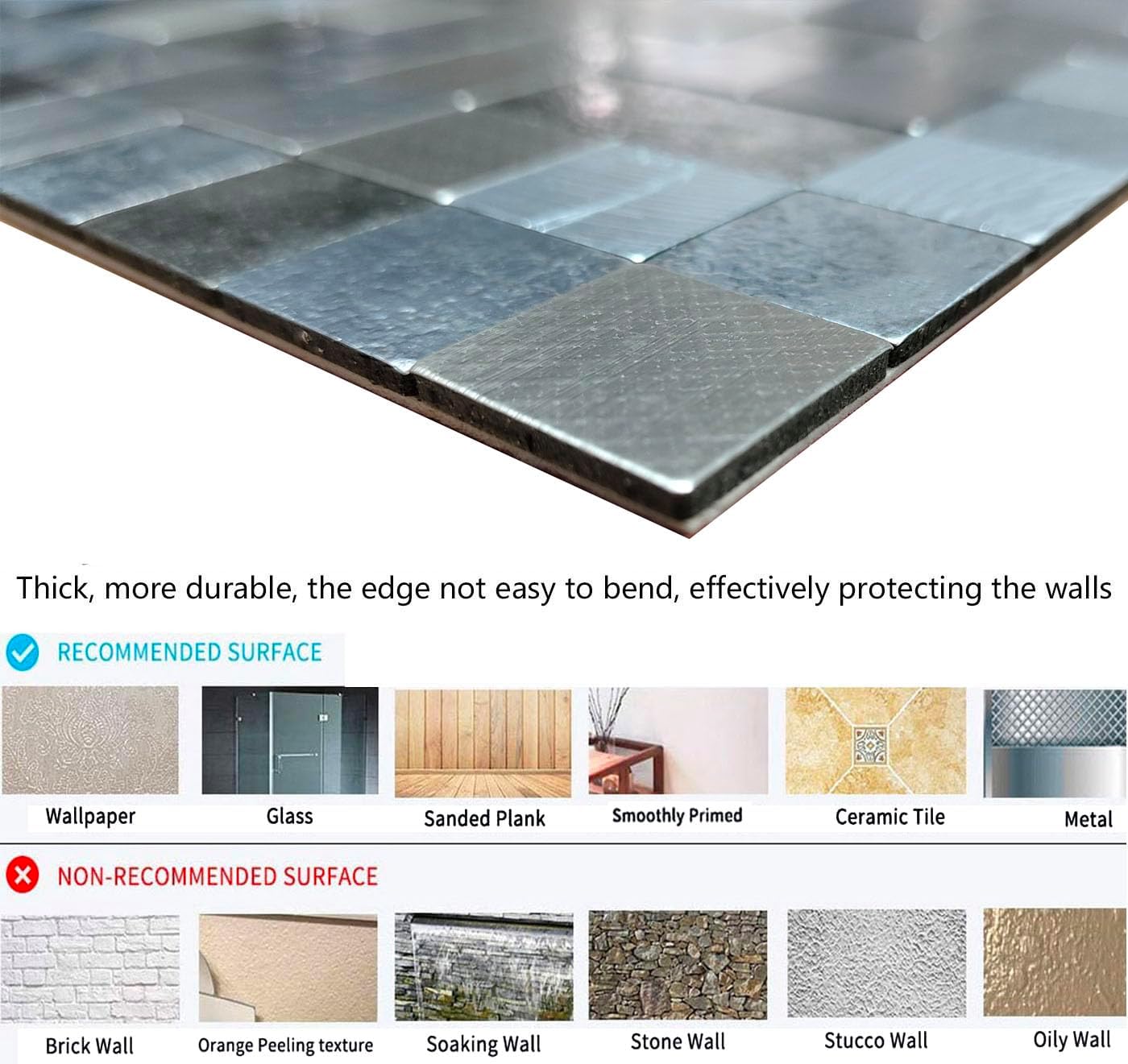 WEIMEISC 10- Sheet Peel and Stick Backsplash Tile for Kitchen, Self-Adhesive Mosaic Tile, Stick on Bathroom Vanities，Fireplace Décor, Laundry Table(11.81" X 11.81") (Silver+Printing)