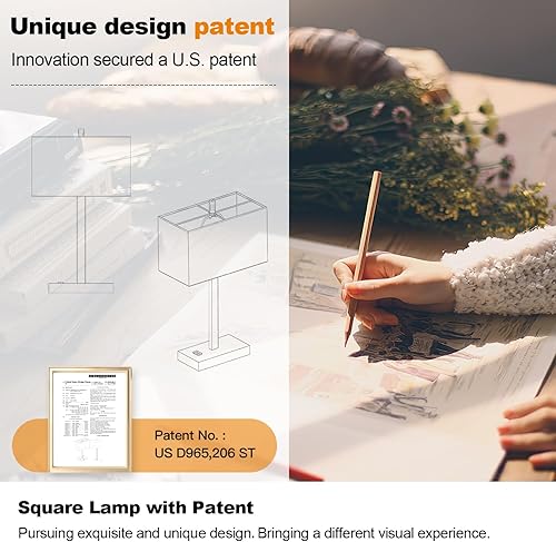 Miniatura 6 de 21" Set of 2 Touch Control Table Lamps with 2 USB & AC Outlets, 3-Way Dimmable Modern Nightstand Lamps for Bedroom Living Room Office Reading, White