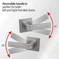 Vista 5 de USHTL01-SN-BK-6P - Manija cuadrada de privacidad para puerta de níquel cepillado sin llaves para dormitorio o baño, USHTL01-SN-BK-6P
