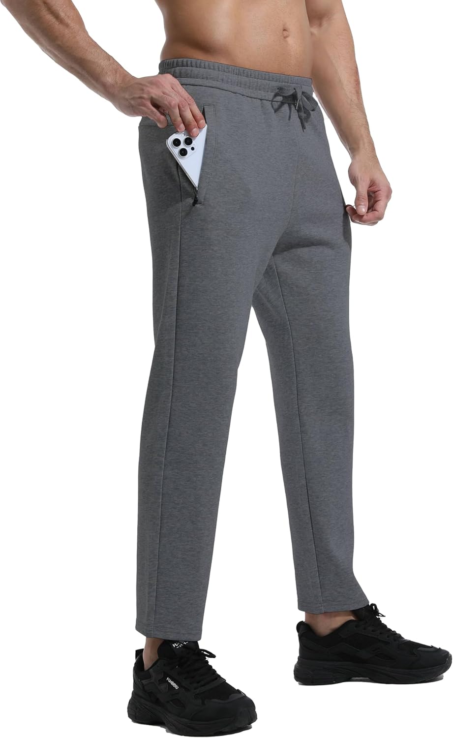 Cotton Fleece Sweatpants for Men 28-29" Inseam Short Length Stretch Athletic Warm Pants for Casual Lounge - Image 2