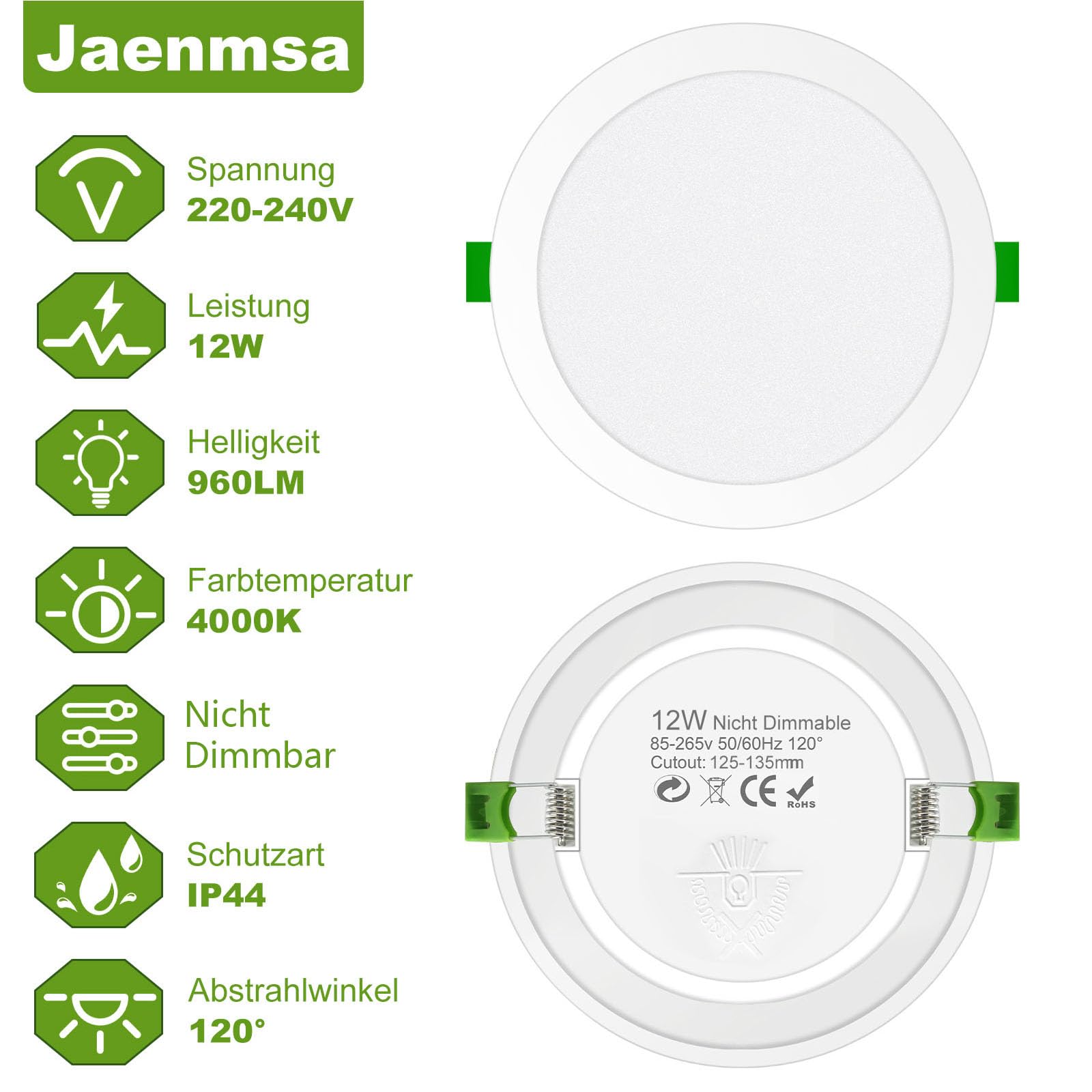 Spot Led Encastrable Salle de Bain,Spots LED 230V, 12W Trou Φ 125-135mm, IP44, Non Dimmable, Spot Led Encastrable Extra Plat, Blanc Neutre 4000K,Lot de 6