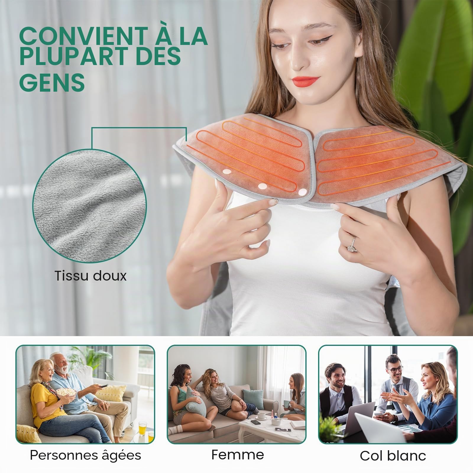 Coussin Chauffant pour dos, éPaules, Cou, Avec ArrêT Automatique, Lavable en Machine, 6 Niveaux de TempéRature Avec 4 Minuteries, Coussin Chauffant au dos (60 x 100 cm)