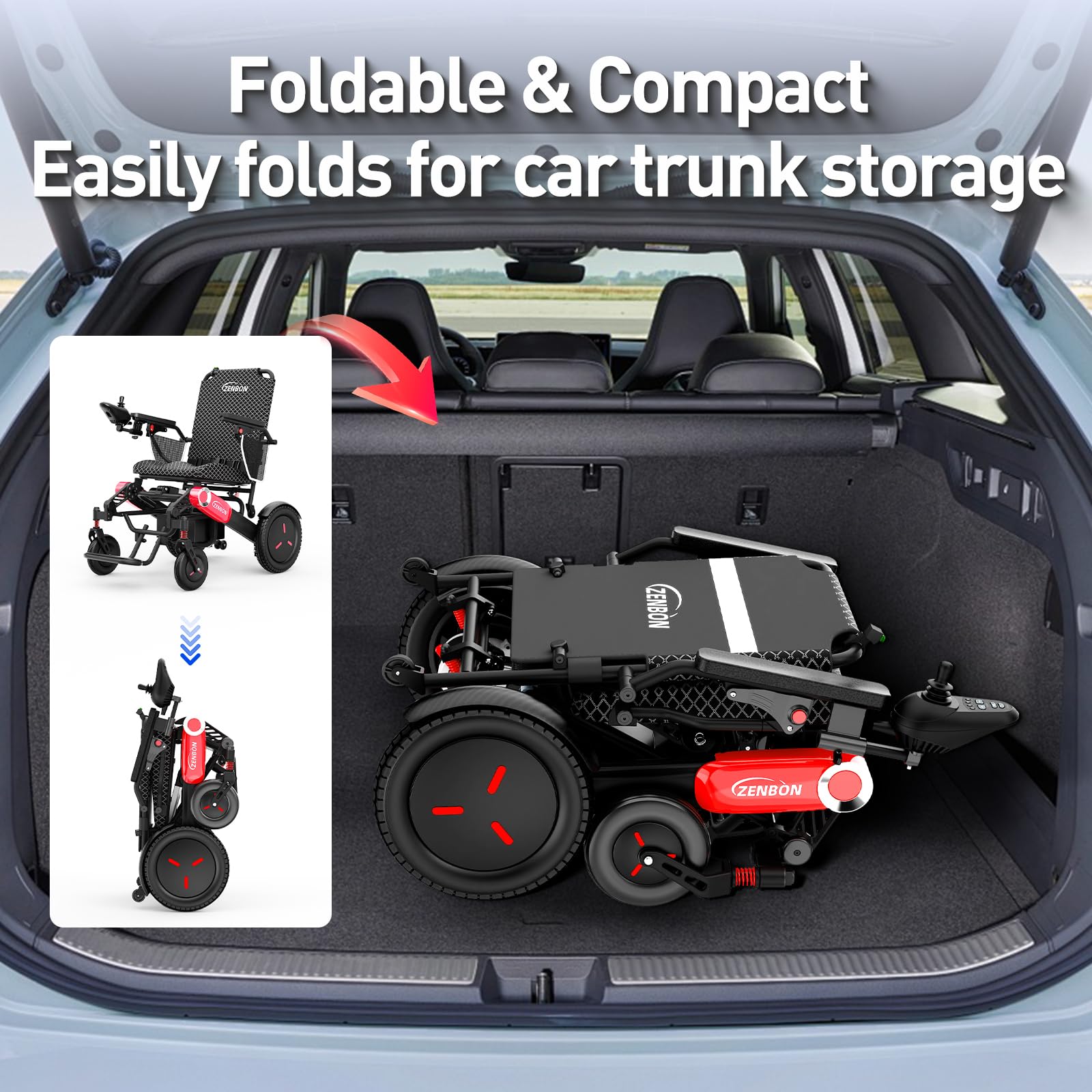 Sedia a Rotelle Pieghevole Ripiegamento Automatico: Carrozzina Elettrica per Anziani con 2 * 12AH Doppia Batteria - 700W Sedia a Rotelle Elettrica Fino a 150KG