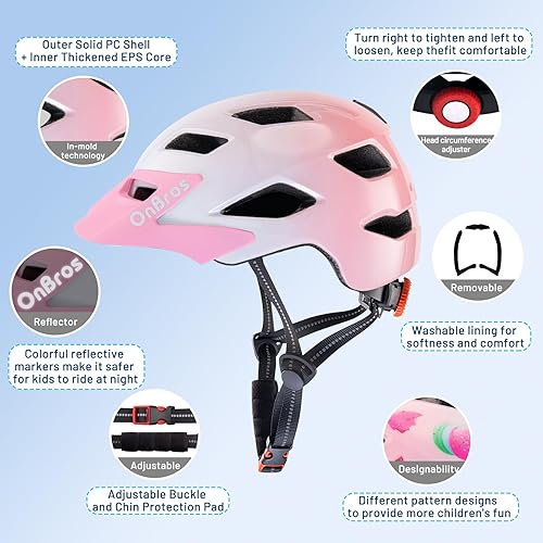 Miniatura 52 de OnBros Casco de bicicleta para niños – Cascos de bicicleta para niños de 5 a 14 años con visera, casco de bicicleta para niños para monopatín