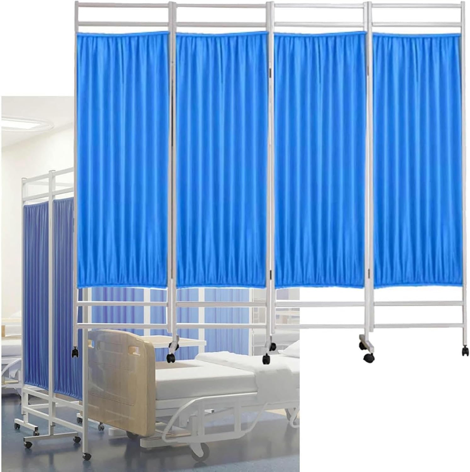 4-Panel Rolling Medical Privacy Screen with Wheels, 180 Cm High Foldable Room Isolation Temporary Fence, Suitable for Clinic/Ward/exam Room, Space Saving