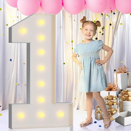 imprsv Letras de números iluminados de 4 pies, números de marquesina para decoraciones de primer cumpleaños y 21 años, decoración de fiesta de
