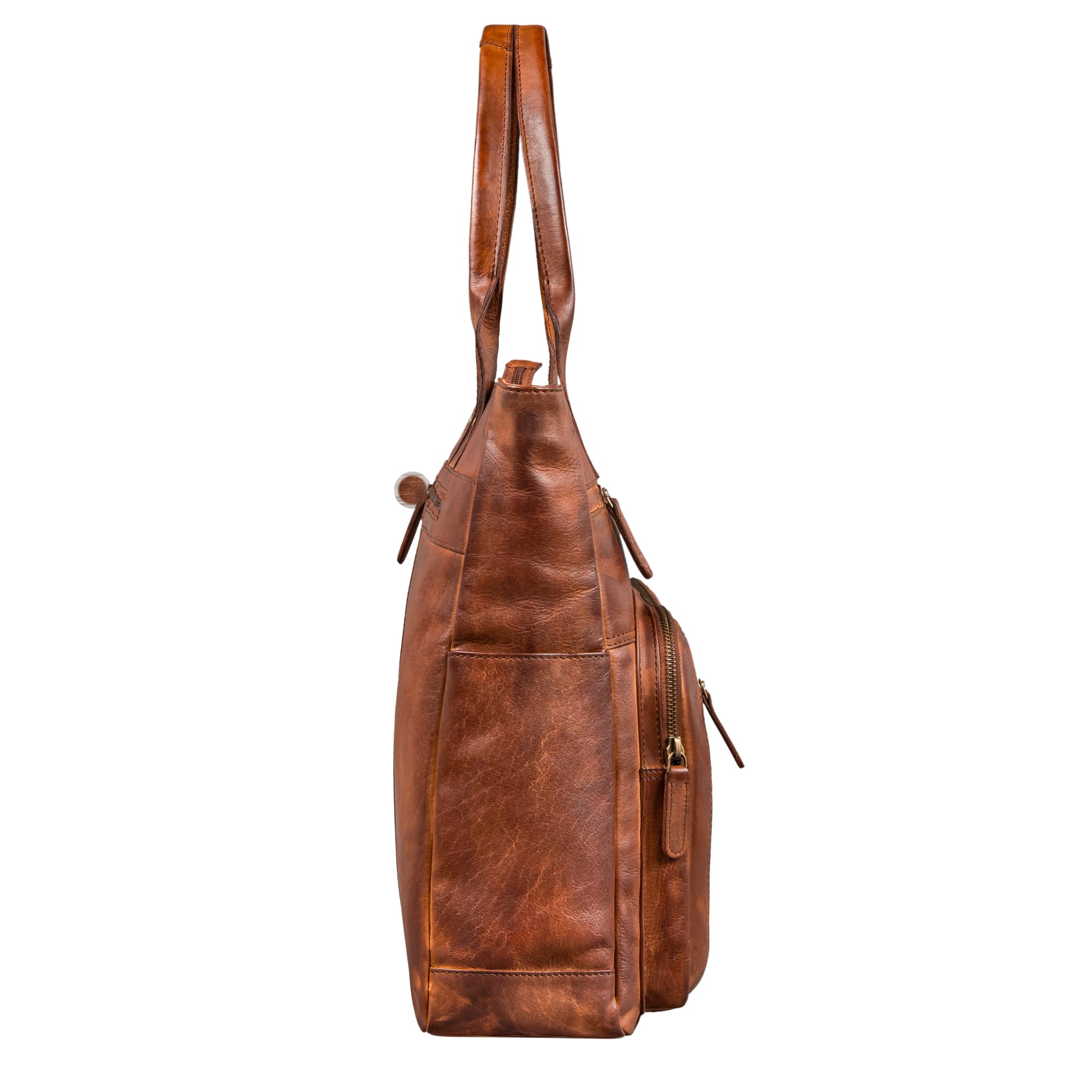 STILORD Bonnie Große Handtasche Damen Leder-Shopper mit vielen Fächern Laptop bis 15,6 Zoll Stylishe Umhängetasche für City Uni Büro Tote Bag Henkeltasche Echtleder Farbe:Brandy - Cognac