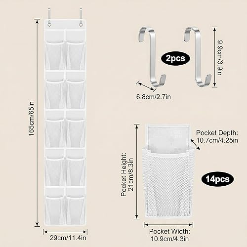 Miniatura 2 de Organizador de zapatos sobre la puerta con 14 bolsillos grandes de malla, almacenamiento colgante que ahorra espacio para zapatos y accesorios,