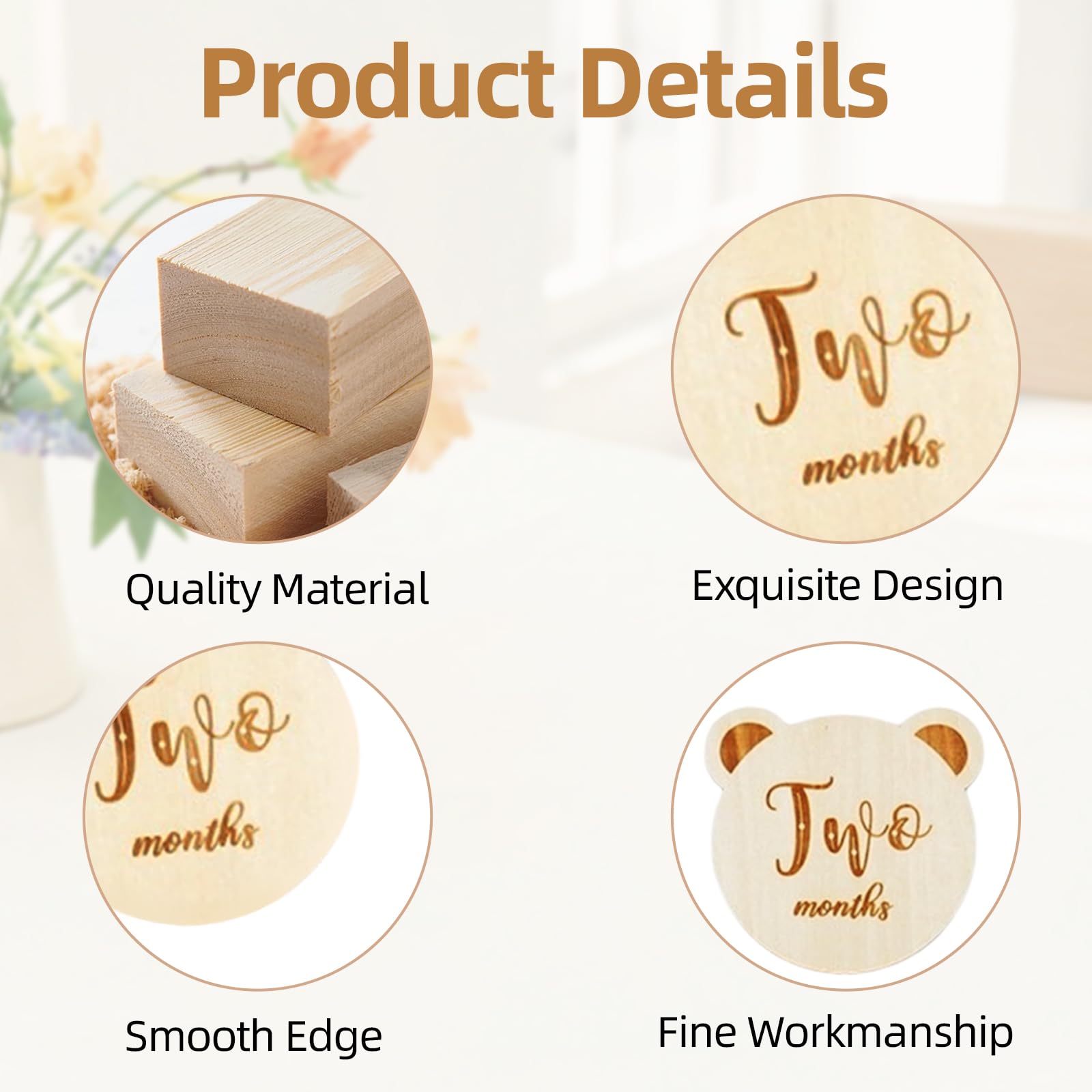 12 Pcs Wooden Baby Monthly Milestone Cards, Bear Shaped Milestone Baby ...