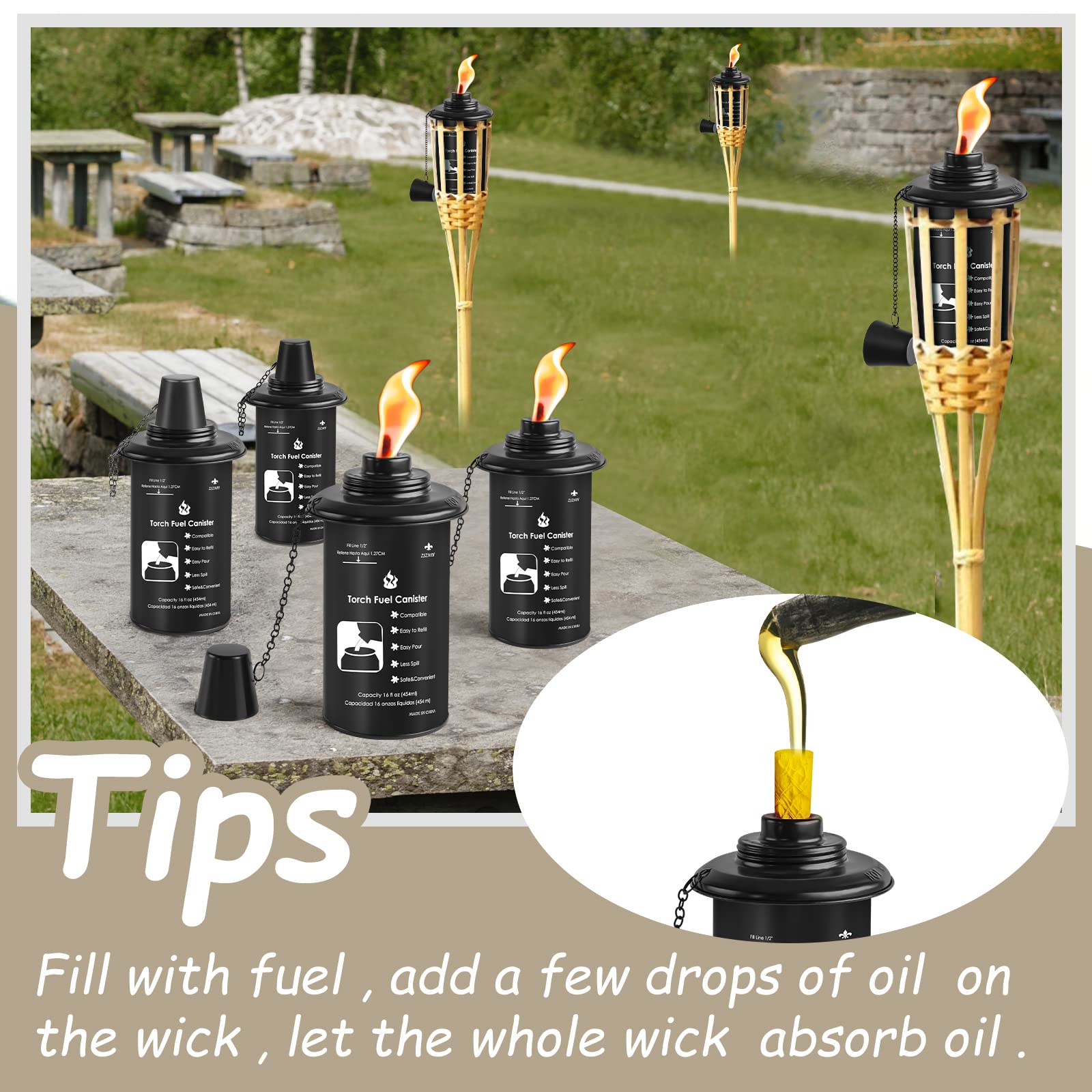 ZSZMFH 16oz Torch Canisters, 6 Pack Bamboo Torch