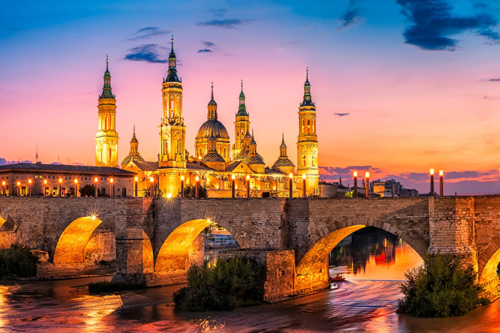 Puzzle de 1500 Piezas, Puzzle para Adultos, Impossible Puzzle Colorido para Juegos, España Ríos Puentes Zaragoza 87x57cm