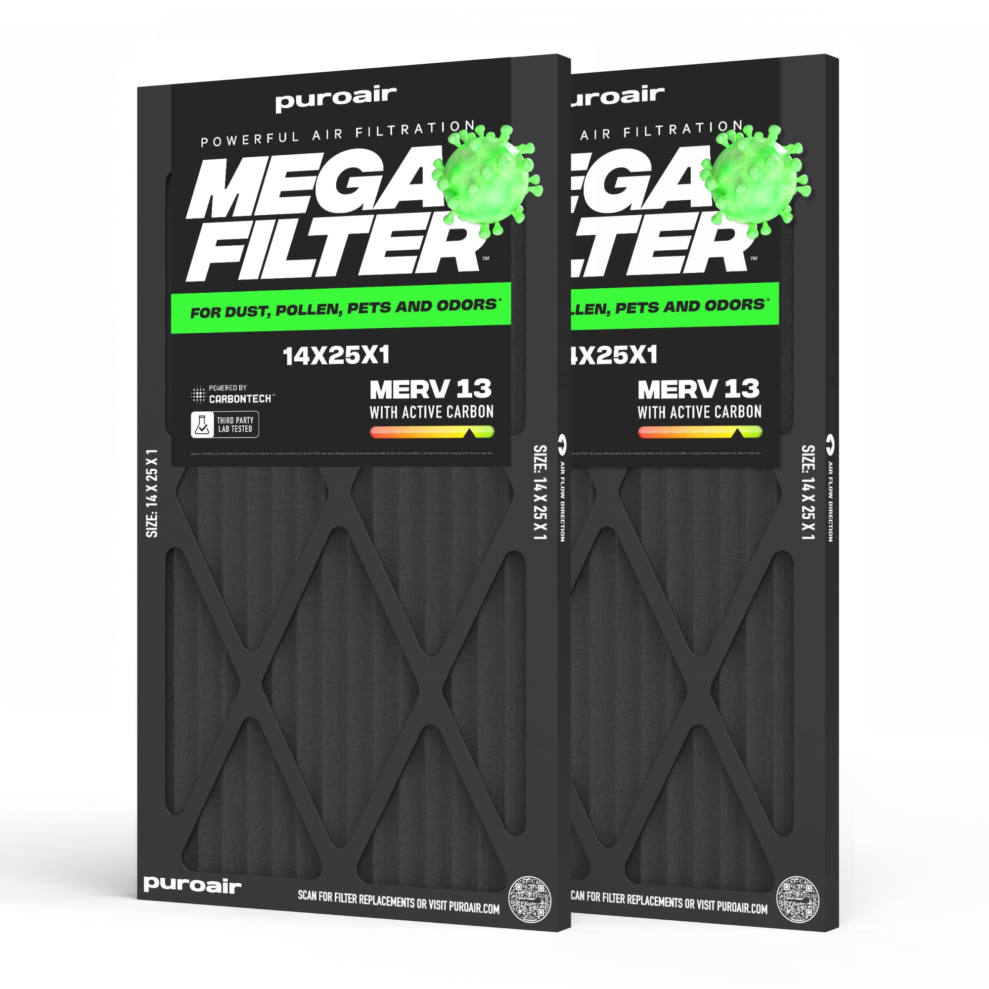 PuroAir MegaFilter 14x25x1 Air Filter MERV 13