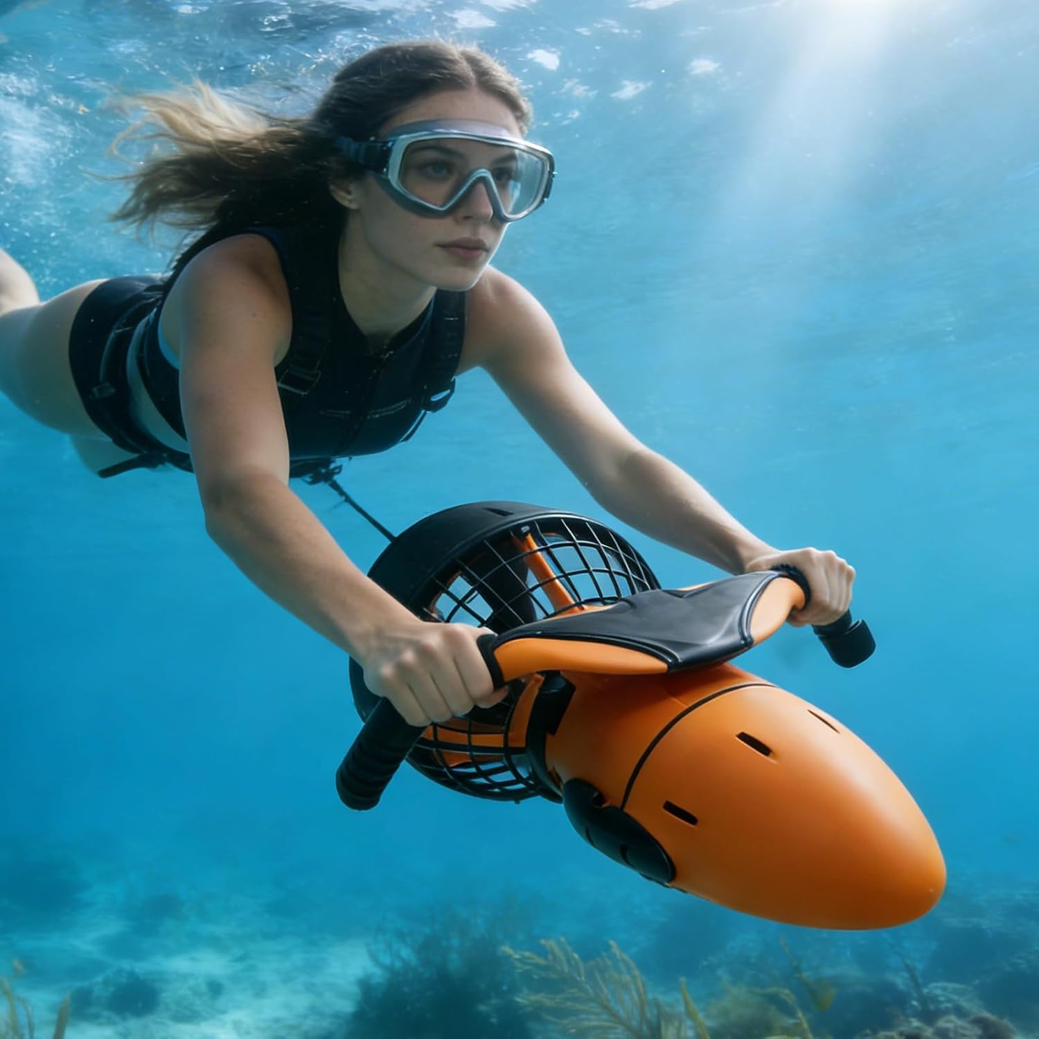 Dual Speed Water Propeller, Powerful Underwater Sea Scooter 300w/500w, Underwater Booster with 3.7mph Dual Speed Gear & 30m Deep Dive, for Water Sports & Beach Essentials 300w
