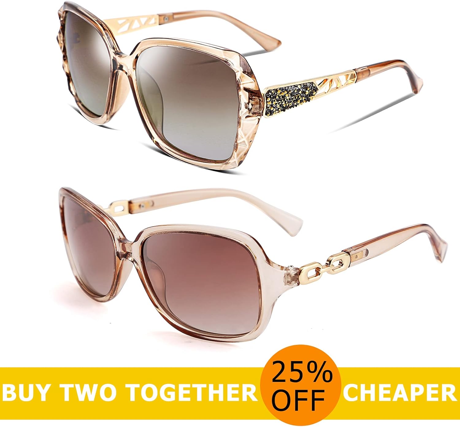 FEISEDY Women Vintage Square Polarized Sunglasses Fashion Sparkling Shiny UV400