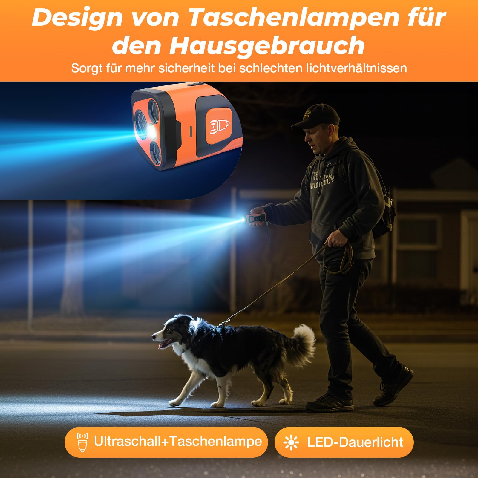 Appareil Anti-aboiement pour Chiens, Dispositif Anti-aboiement Ultrason Rechargeable avec 4 Fréquences Réglables, Lampe de Poche LED, Dispositif Anti-aboiement Ultrason pour Chiens, Pour Chiens