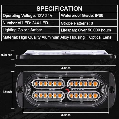 Miniatura 8 de LINKITOM 4 piezas Ultra Slim Sync Feature 24-LED Luz estroboscópica de emergencia, peligro, para montaje en superficie, para automóvil, camión