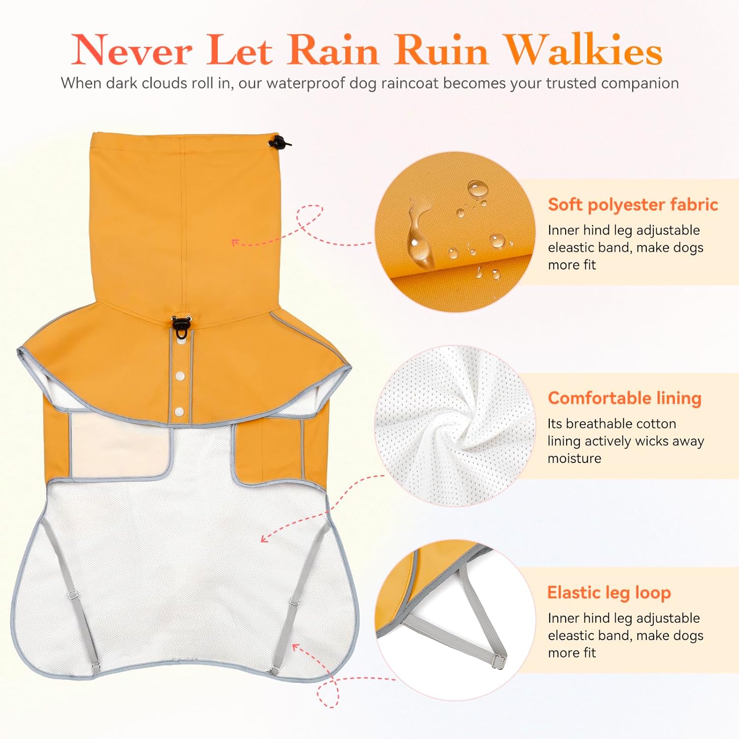 Reflective Dog Raincoat, Windproof & Waterproof Dog Rain Jacket, Adjustable Hooded Pet Poncho with Leash Hole for Small, Medium, Large Dogs(S-2XL) (Yellow, Large)