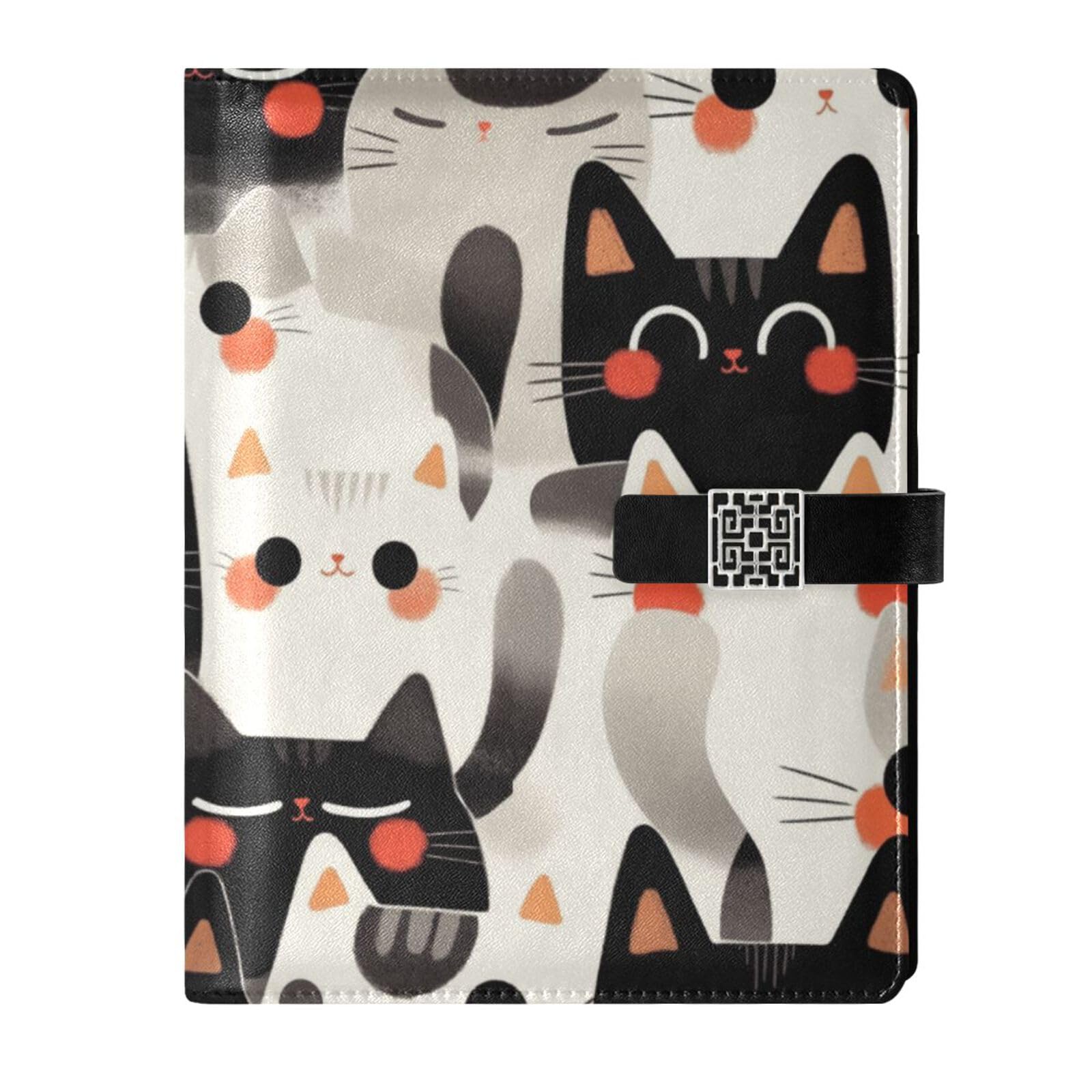 Carnet de notes ligné en cuir véritable gaufré chats mignons, finition artisanale - 7