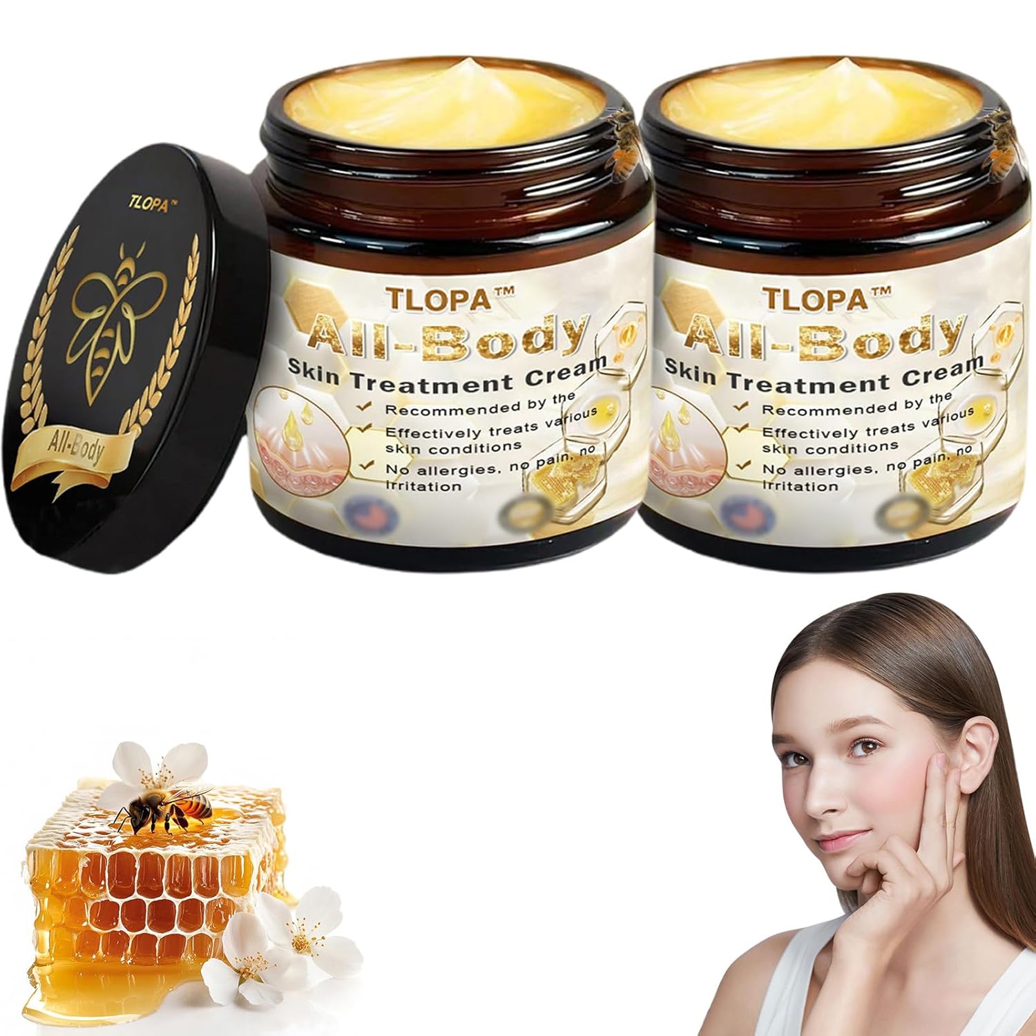 TLOPA Powerful All-Body Skin Treatment Cream, 2025 New Professional Bee Venom Cream, TLOPA Bee Venom Skin Treatment cream-50g for All Types (2 Bottle)