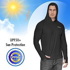 baleaf Men\'s UV SPF Hoodie Shirt UPF 50+ Sun Protection Long Sleeve T-Shirts Rash Guard Fishing Swimming Lightweight Black S