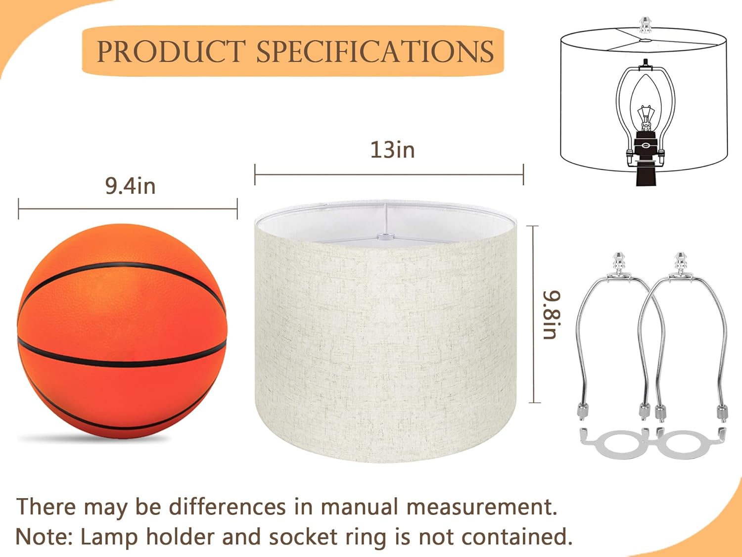 Lampshades Set of 2, Beige Drum Lampshade 13''Top X 13'' Bottom X 10'' High, Lamp Shade for Table Lamps, Drum Lampshade for Floor Lamps (Spider Fitter) - Assembly is Required.