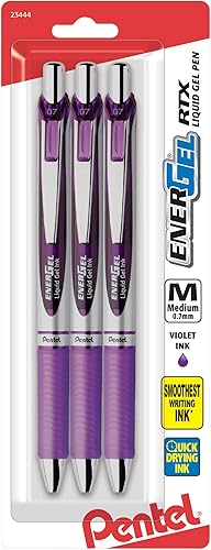 Miniatura 8 de Pentel EnerGel Deluxe RTX Bolígrafo de gel líquido retráctil, punto Mediano, punta de metal, tinta de colores surtidos, paquete de 3 (BL77BP3M2)