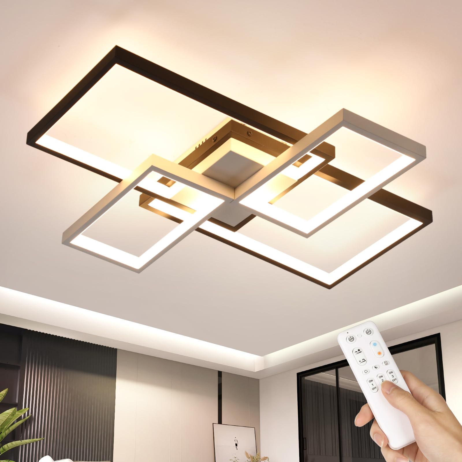 OTREN Lámpara de Techo Moderna, 65CM Regulable Plafon Led Techo con Mando a Distáncia, Cuadrado Luz Led para Salón Comedor Dormitorio, 3000K-6000K, 65 * 42 * 8cm, 52W