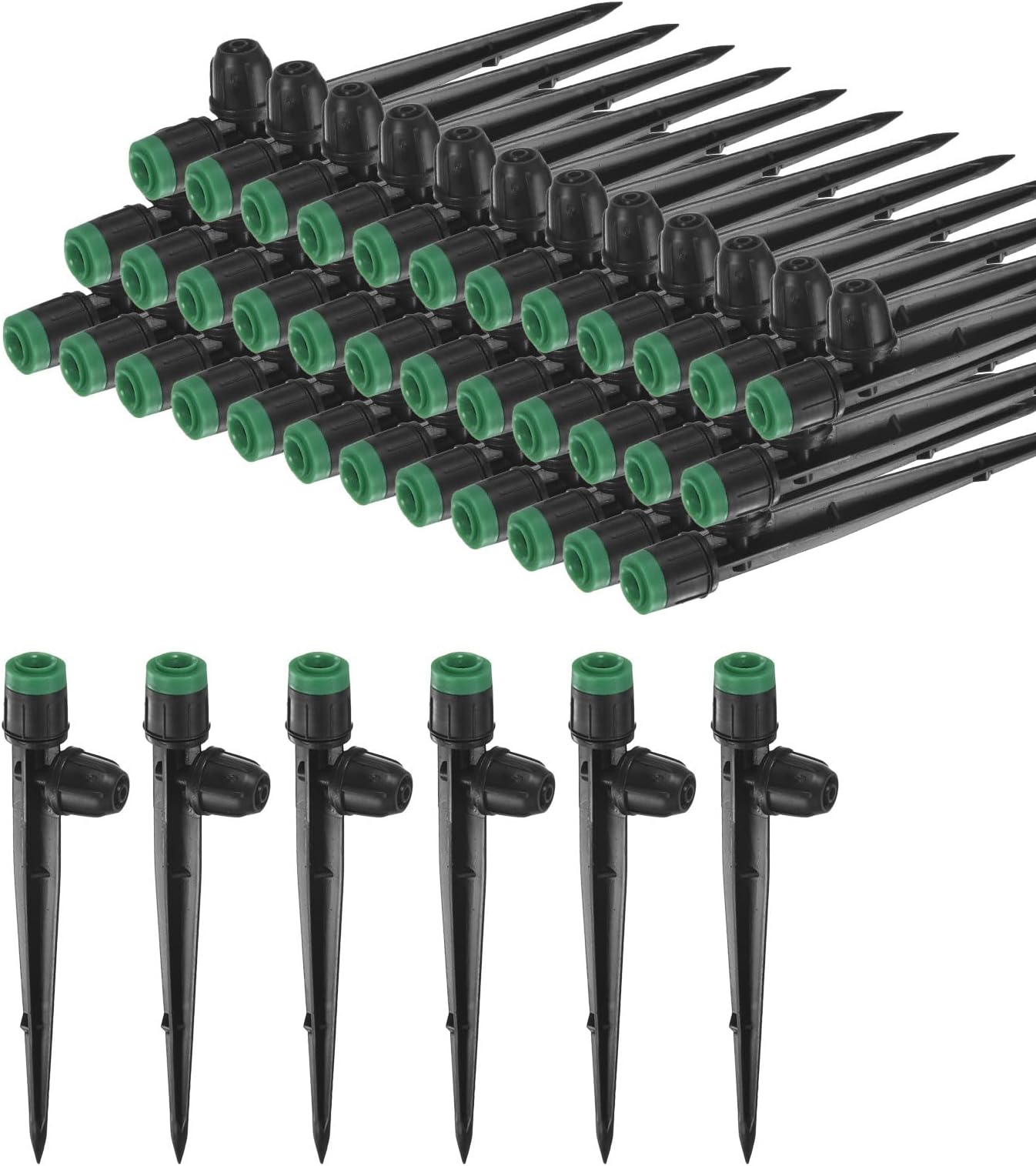 80-Pack Drip Irrigation Emitters Sprayers, Drippers on 5"/13mm Stake Adjustable 360 Degree Water Flow for 1/4" Drip Irrigation Tubing for Watering System [Dark Green, Sprayer]