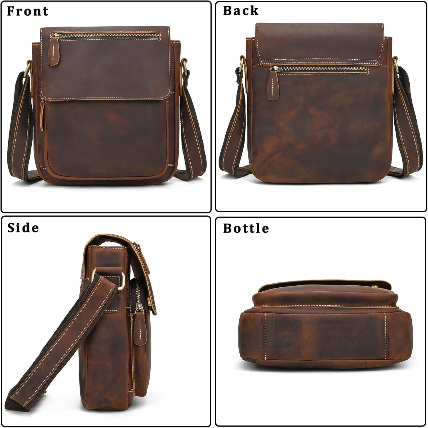 Men's Crossbody Bag Leather Small Messenger Shoulder Purse Side Satchel for Work Business Travel Casual
