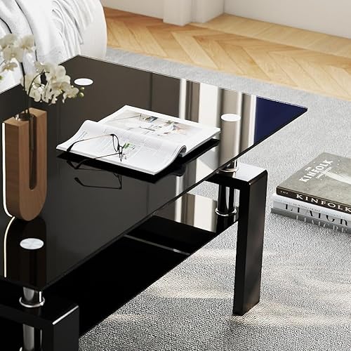 Miniatura 57 de IANIYA Mesa de centro de vidrio templado para decoración moderna de sala de estar, fácil de limpiar con bordes redondeados seguros y diseño Mesa de