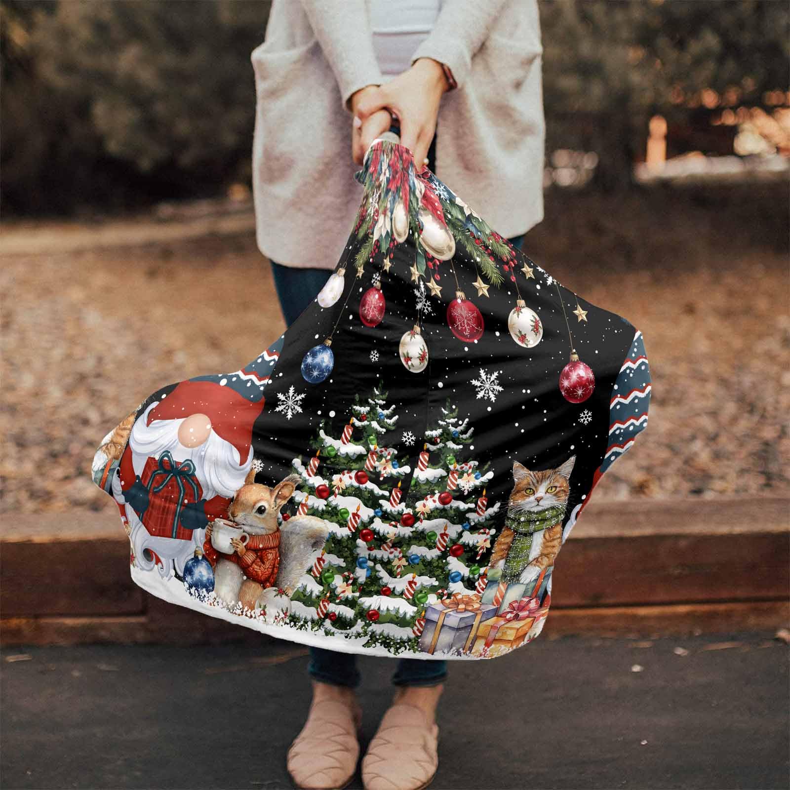 Nursing Cover for Breastfeeding Scarf, Merry Christmas Gnomes Poinsettia Xmas Tree Squirrel Black Baby Car Covers Super Soft Multi Use for Canopy Shopping Cart Cover Blanket Stroller Cover