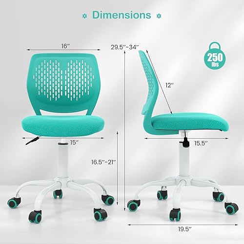 Miniatura 3 de Giantex Silla de escritorio para niños, asiento de estudio para niños de malla sin brazos, silla giratoria para computadora de escritorio para