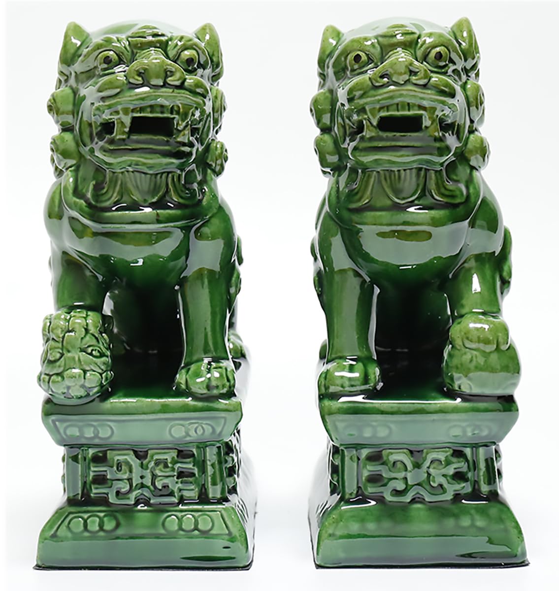 China Keramik Feng Shui Fu FOO Hund Wächterlöwen Statuen Asiatische Dekor Ornamente für Büro Schreibtisch Hauseinweihung Geschäft Eröffnung Geschenk B1,20cm