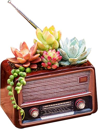 Macetas de madera, mini maceta, maceta retro de resina para suculentas, bonsái, soporte de escritorio, mini adorno (caoba radio)