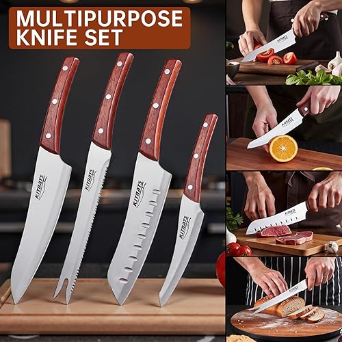 Miniatura 2 de Juego de 4 cuchillos de chef, juego de cuchillos de cocina con acabado de espejo ultra afilado, juego de cuchillos de cocina para cortar carne,