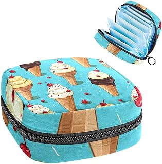 RODAILYCAY Sanitary Napkin Storage Bag, Zipper Period Pouch for Teen Girls Women, Portable Menstrual Tampons Collect Bags Ice Cream