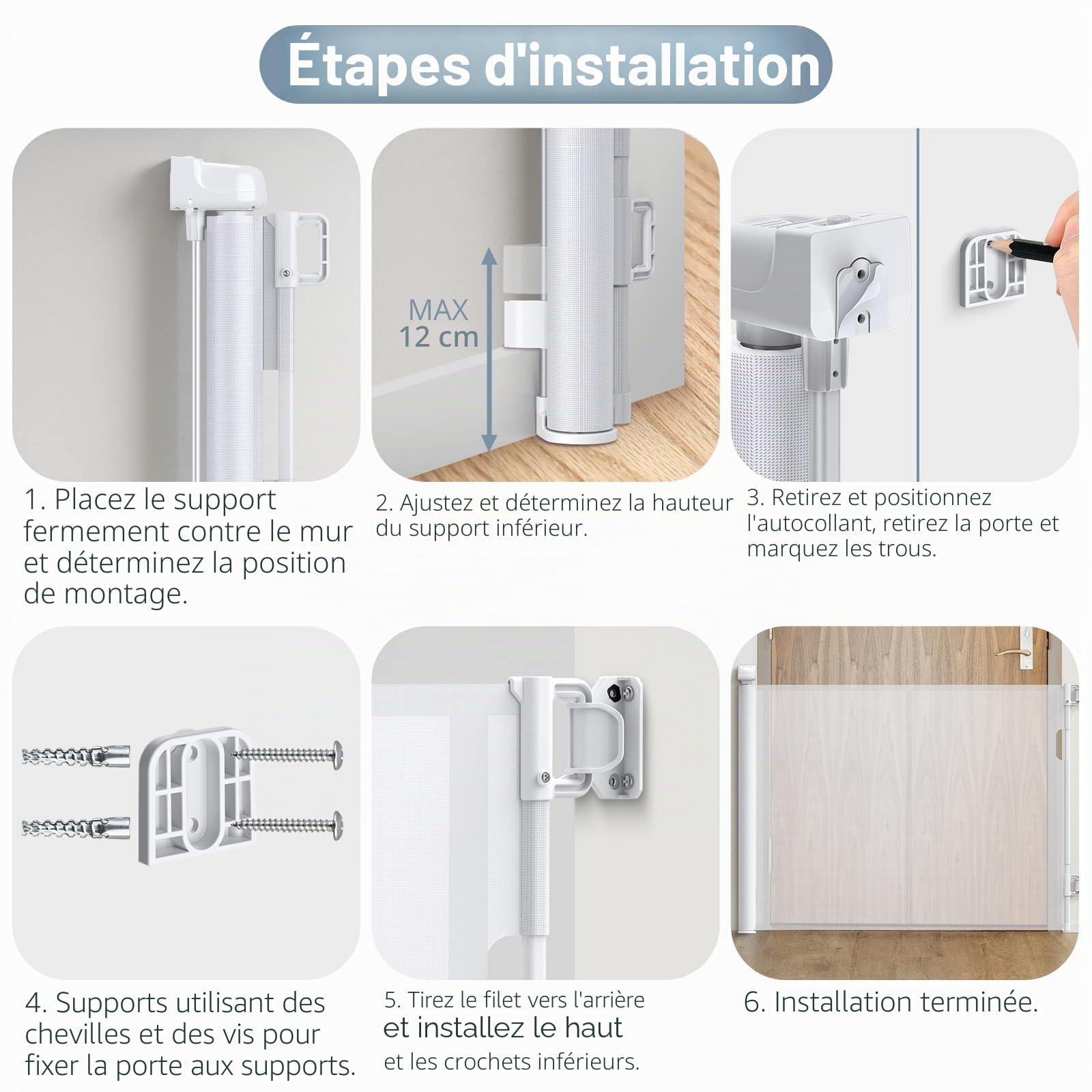 Barrière de Sécurité Rétractable 0-140 cm, Barriere de Securite Enfant Extensible, Barriere de Securite Enroulable pour Escaliers et Couloirs scalier pour Bébés Enfant et Chiens Blanc