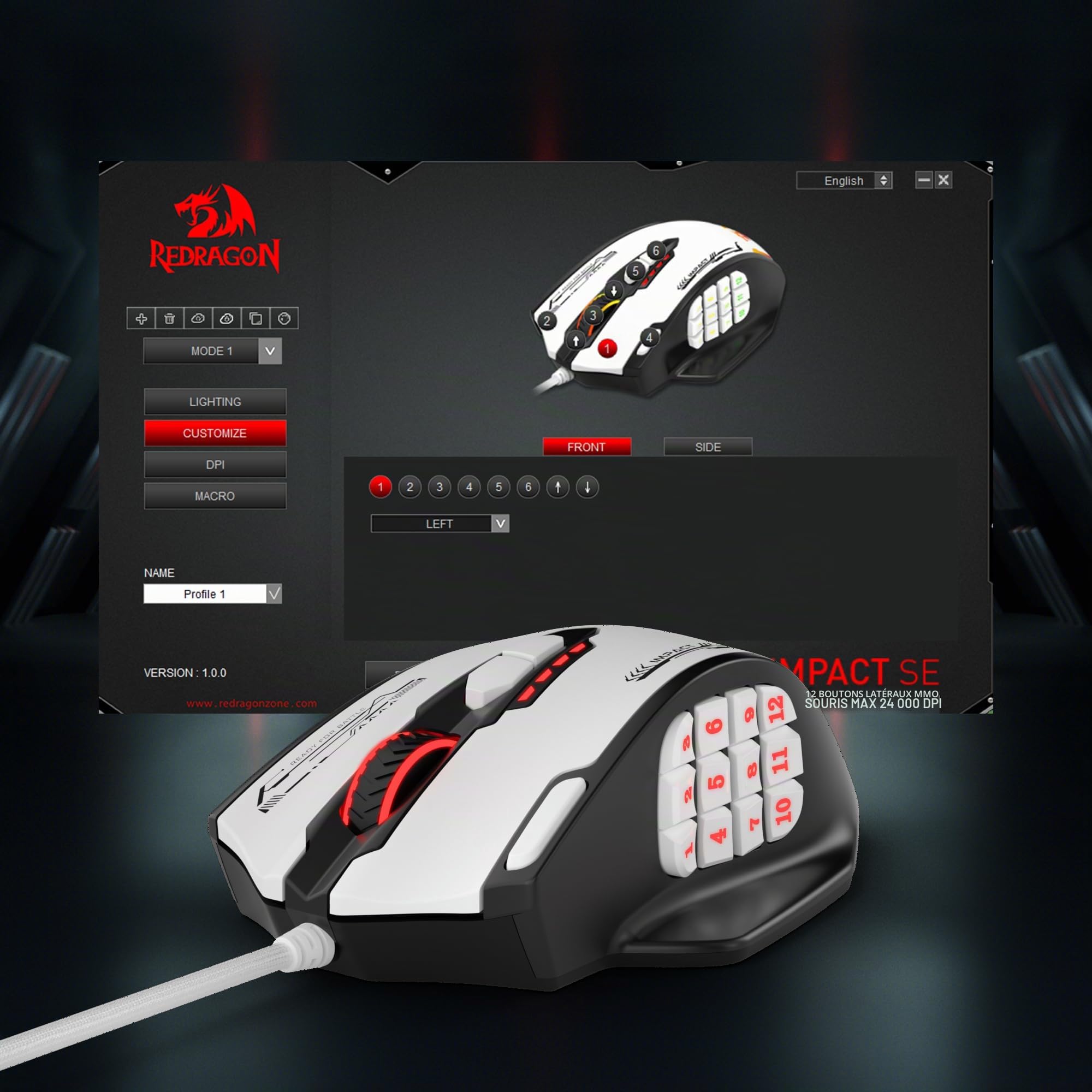Redragon M908WB Souris Gaming MMO Filaire 24000 DPI Blanche