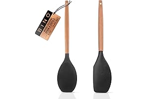 BINO 2-Piece Wooden Handle Silicone Mixing Spoons & Spatulas Set