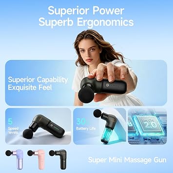 HEYCHY Super Mini Massage Gun, Deep Tissues Percussion Muscle Massager | Compact Sports Travel Massage Gun, FSA Eligible Portable Massager Gun for Her Him, Handheld Massager Gun HSA Eligible Black