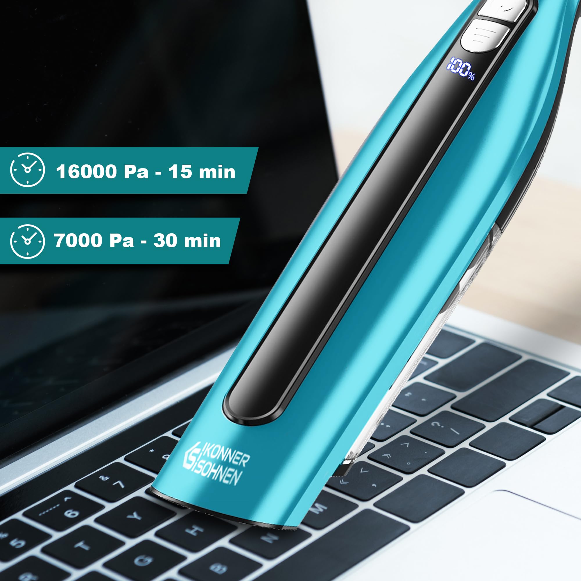 K&S Könner&Söhnen KS VC10 - Aspiradora de mano inalámbrica de plástico ABS, 7000 Pa/16000 Pa, mini aspiradora con batería de iones de litio 3 x 2000 mAh, aspiradora de mano fuerte