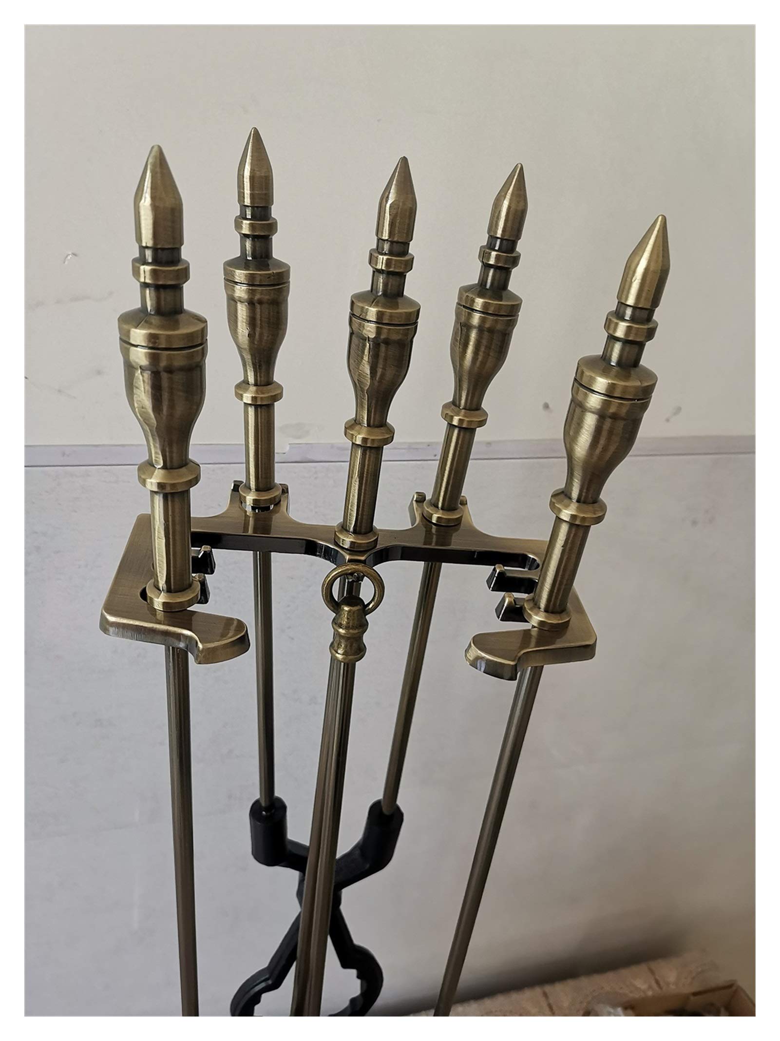 Bronce 78 cm/(31 Pulgadas) Juego de Herramientas para acompañar Junto a la Chimenea, 5 Piezas de Hierro Fundido, Resistentes, Juegos de Herramientas para Chimenea, para Sala de e