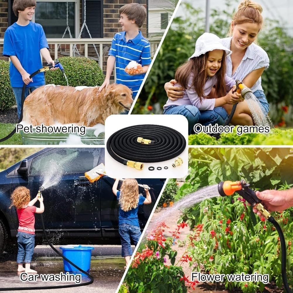 Manguera de jardín extensible profesional de 200 pies con accesorios de latón de 1/2 a 3/4 pulgadas, manguera de agua a prueba de fugas para lavado de mascotas y automóviles, limpieza, riego