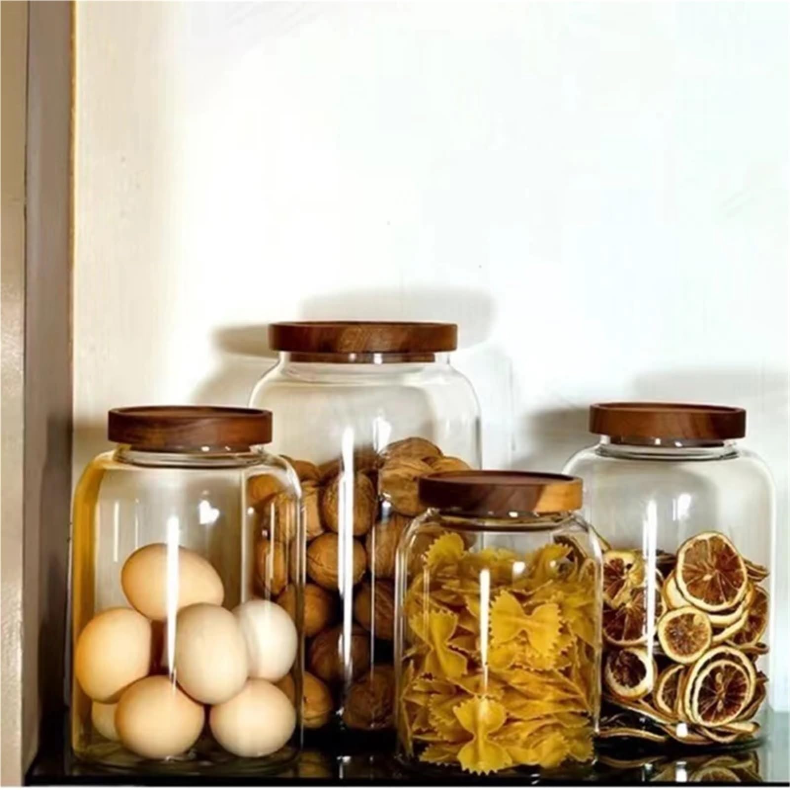 Tarro de conservación Large Capacity Glass Sealed Jar Lid Storage Wood Cover Coffee Bean Organizer Kitchen Containers(3000ML)