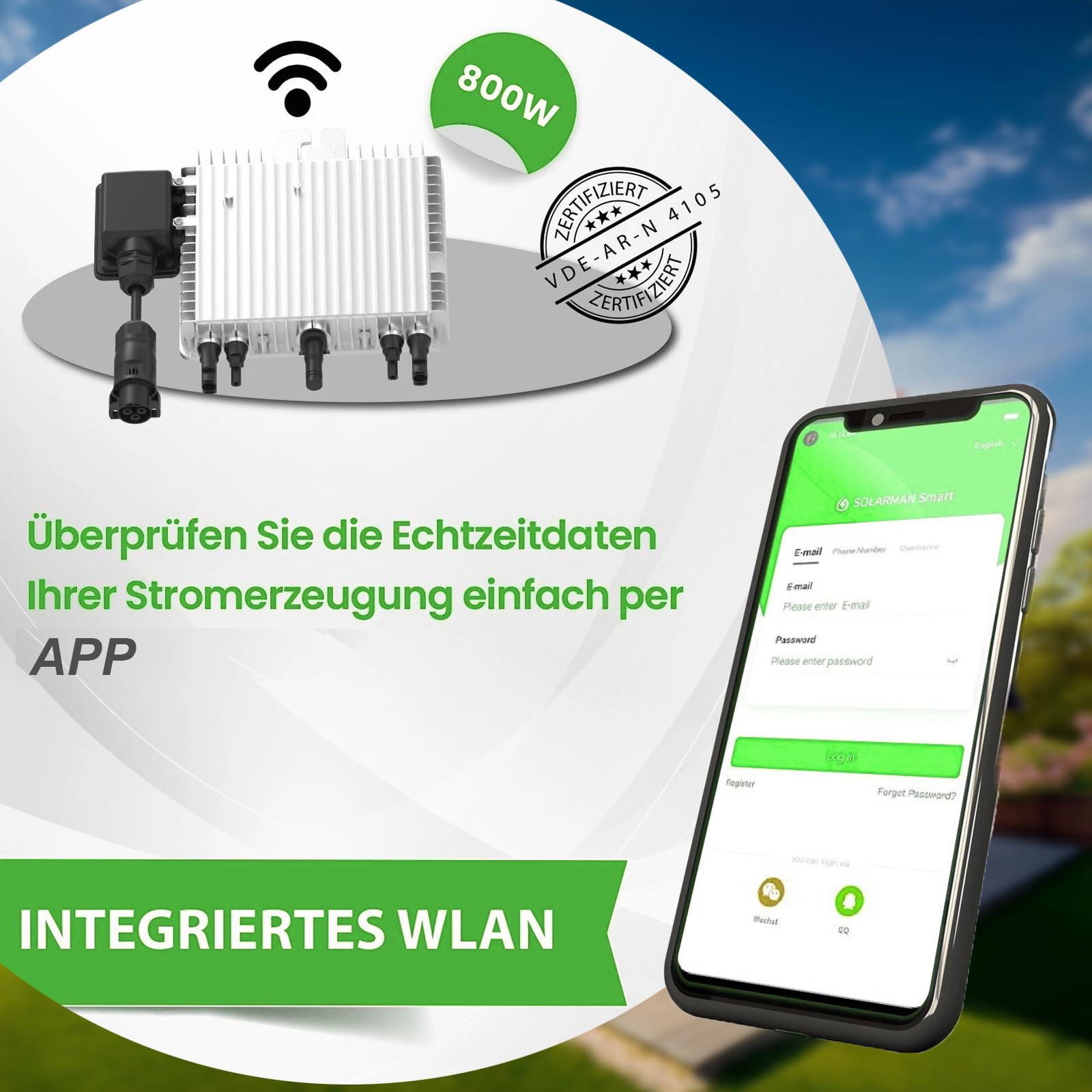 Deye Wechselrichter 800 Watt Deye SUN-M80G4-EU-Q0 Plug & Play mit WiFi Funktion