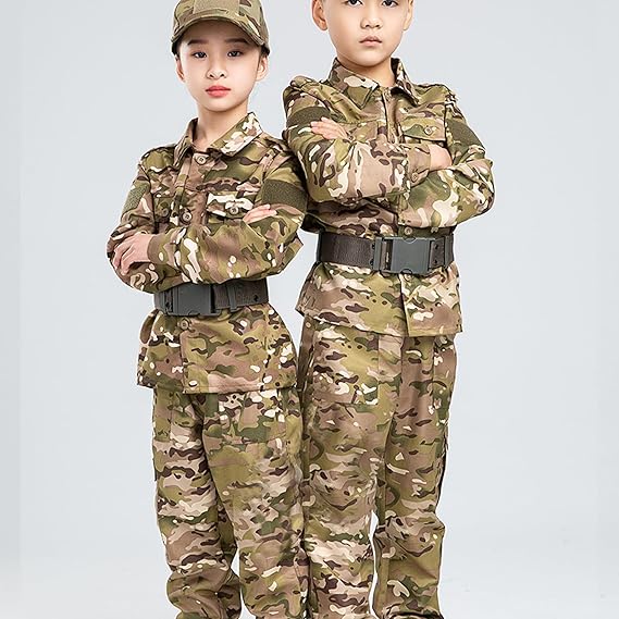 QIYUANT Tactische kleding voor kinderen, set van T-shirt en broek