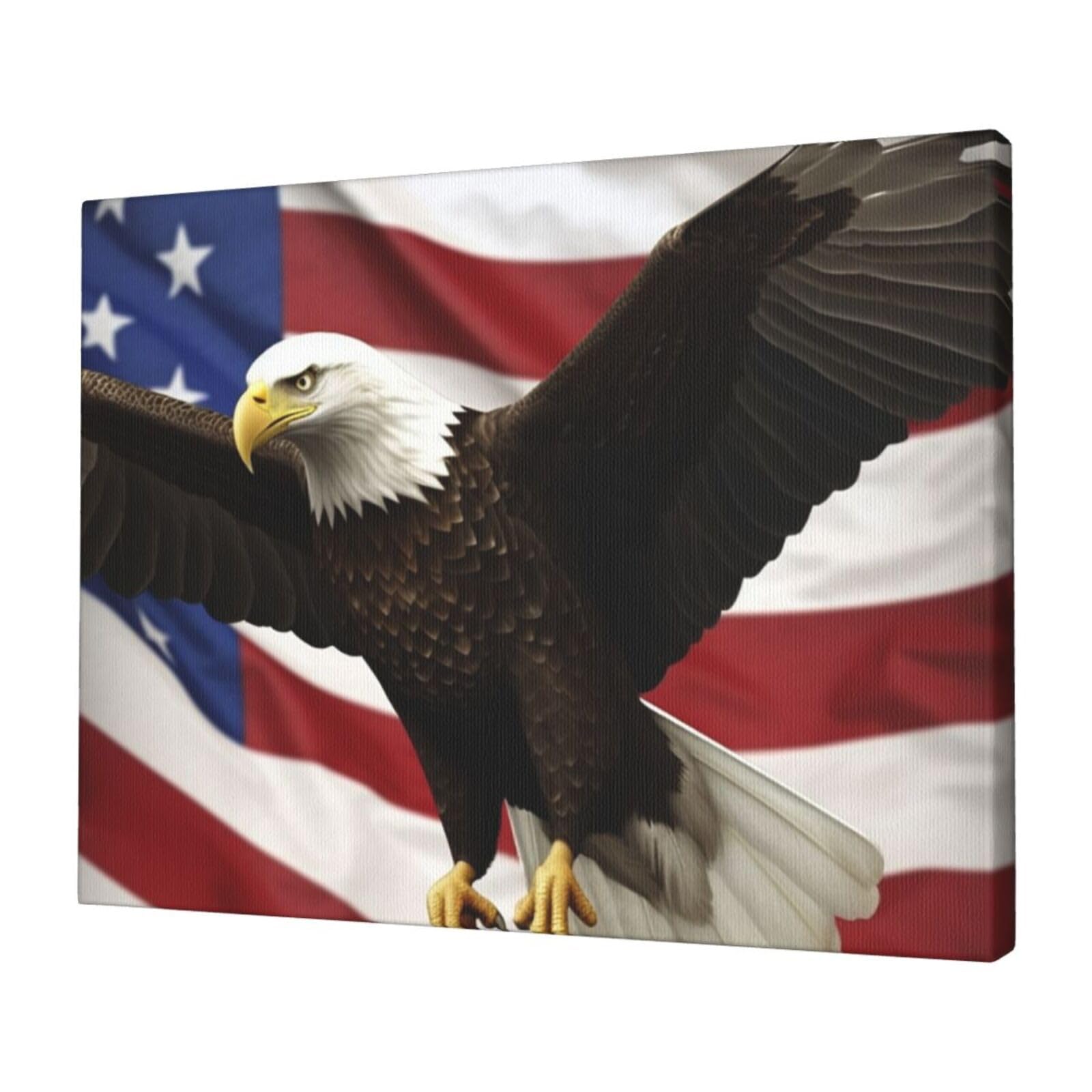 KLOPH American Flag Fly Eagle Canvas Wall Art for Living Room 12"x16" Modern Artwork Painting for Bathroom Hanging Canvas Prints Aesthetic Wallart for Bedroom Kitchen Office Wall Decor
