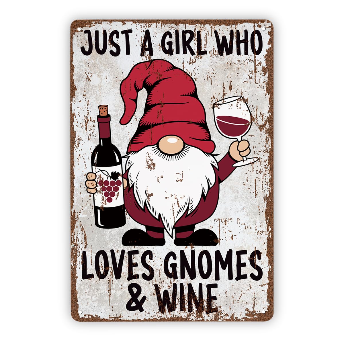 Just A Girl Who Loves Gnomes And Wine Tin Sign