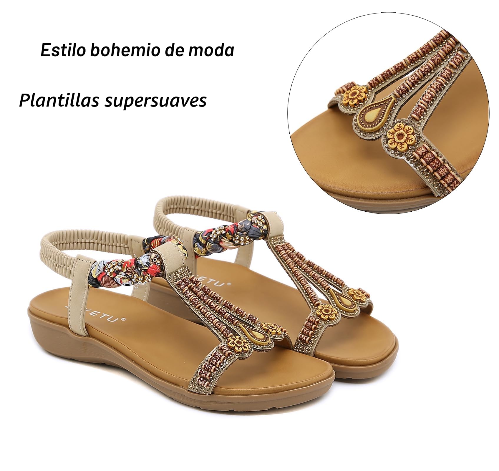 Meik Mangni Mujer Sandalias Planas Verano Bohemio Sandalias de Playa Punta Abierta Clip Toe Pisos Cómodo Casual Zapatos 36-42 EU