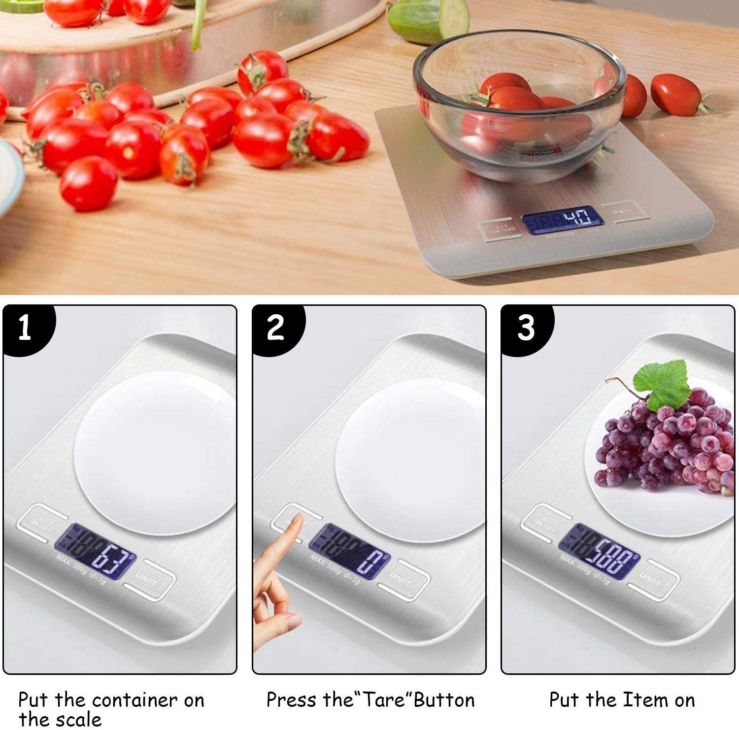 Elektroniczna waga kuchenna 10 kg/1G, cyfrowa waga z wyświetlaczem LCD, waga kuchenna żywności, zasilanie bateryjne